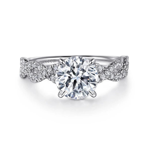 14K White Gold Twisted Round Diamond Engagement Ring