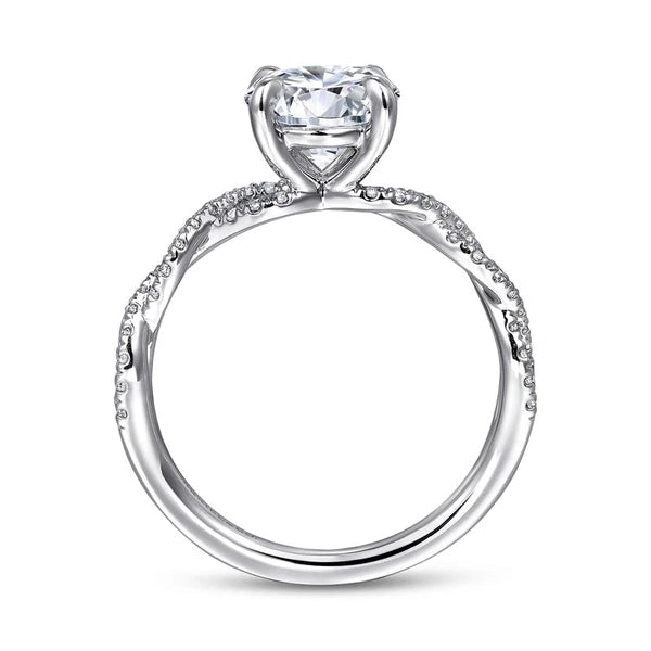 14K White Gold Twisted Round Diamond Engagement Ring