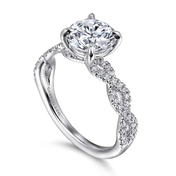 14K White Gold Twisted Round Diamond Engagement Ring
