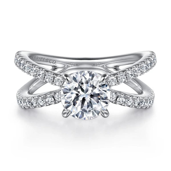 14K White Gold Split Shank Round Diamond Engagement Ring