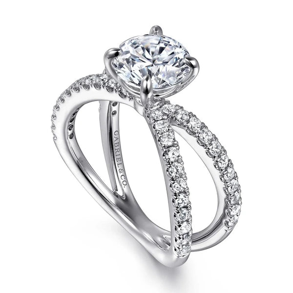 14K White Gold Split Shank Round Diamond Engagement Ring
