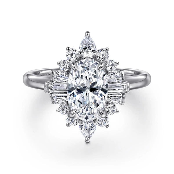 14K White Gold Oval Halo Diamond Engagement Ring