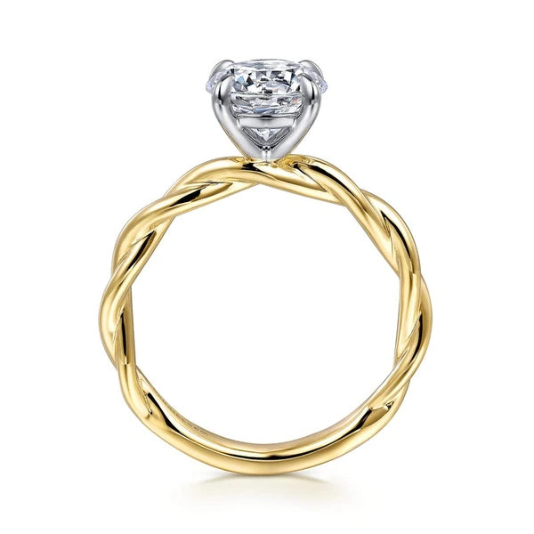 14K White-Yellow Gold Twisted Round Diamond Engagement Ring