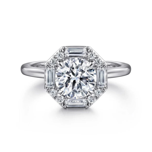 14K White Gold Octagonal Hidden Halo Diamond Engagement Ring
