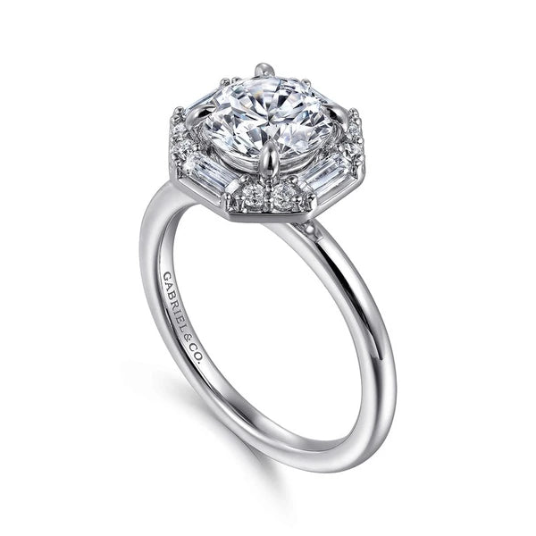 14K White Gold Octagonal Hidden Halo Diamond Engagement Ring