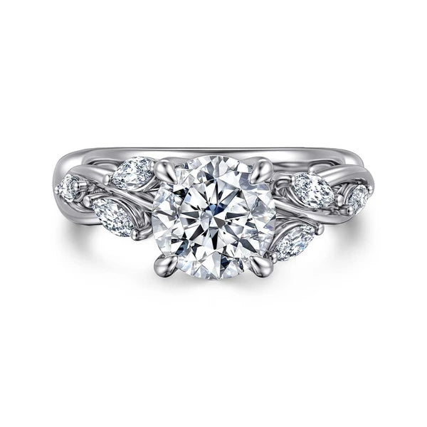 14K White Gold Floral Round Diamond Engagement Ring