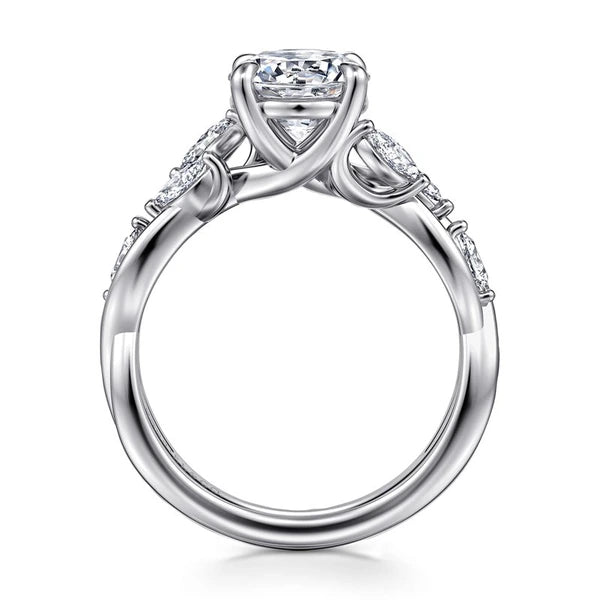 14K White Gold Floral Round Diamond Engagement Ring