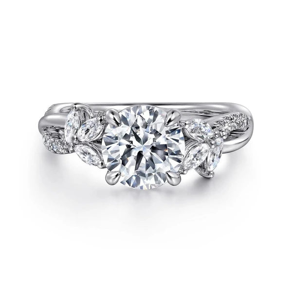 14K White Gold Twisted Round Diamond Engagement Ring