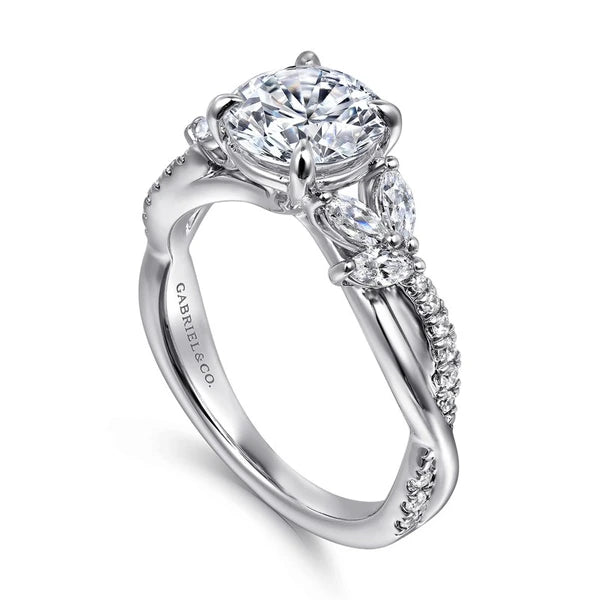 14K White Gold Twisted Round Diamond Engagement Ring