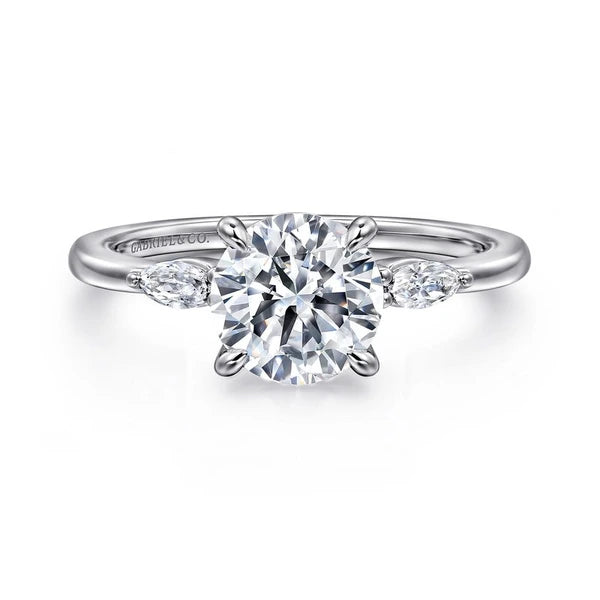 14K White Gold Round Three Stone Diamond Engagement Ring