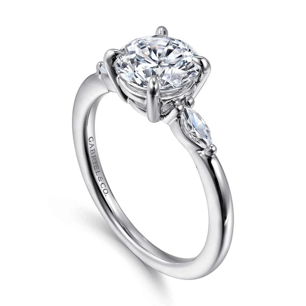 14K White Gold Round Three Stone Diamond Engagement Ring