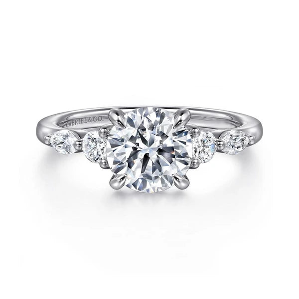 14K White Gold Round Five Stone Diamond Engagement Ring