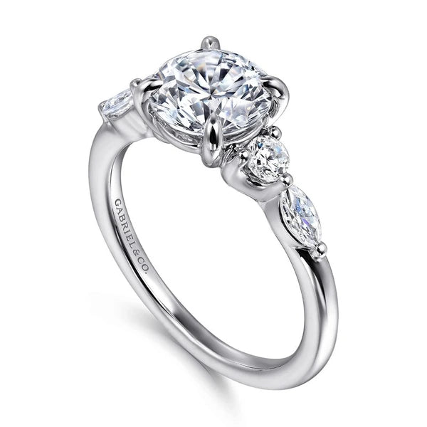 14K White Gold Round Five Stone Diamond Engagement Ring