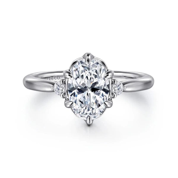 14K White Gold Oval Three Stone Diamond Engagement Ring