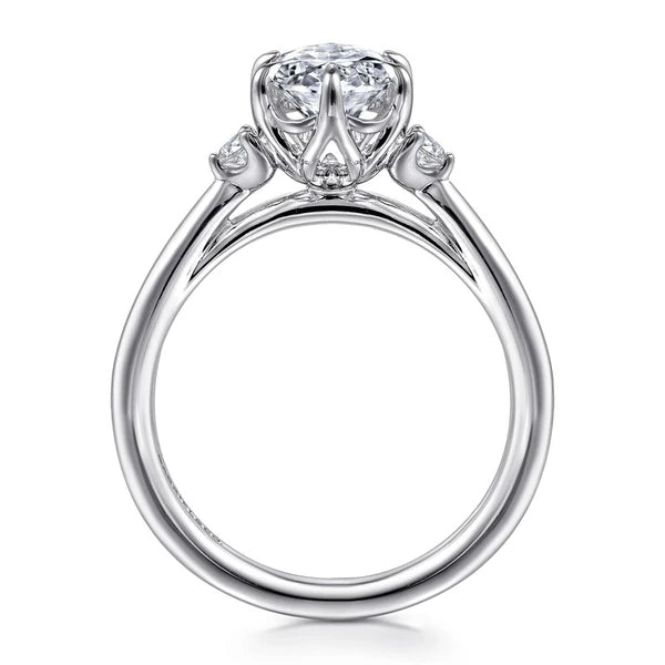 14K White Gold Oval Three Stone Diamond Engagement Ring
