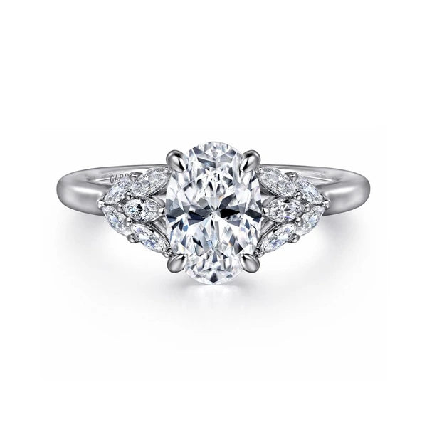 14K White Gold Oval Diamond Engagement Ring