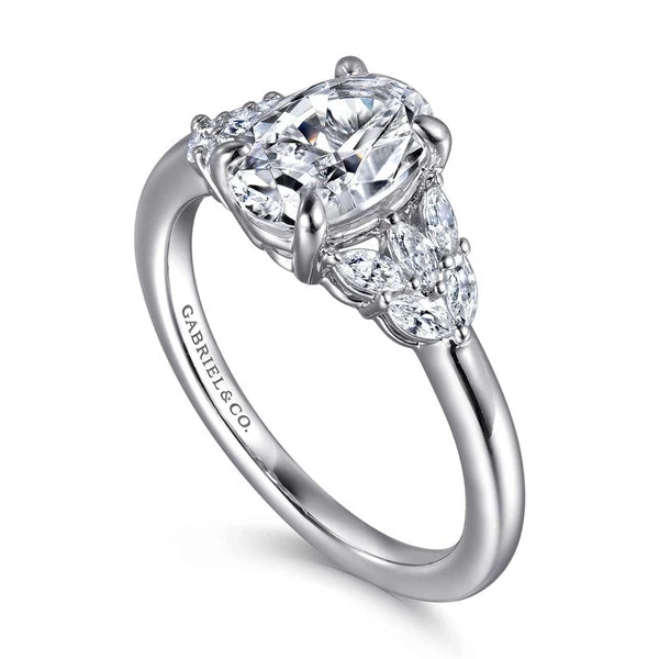 14K White Gold Oval Diamond Engagement Ring