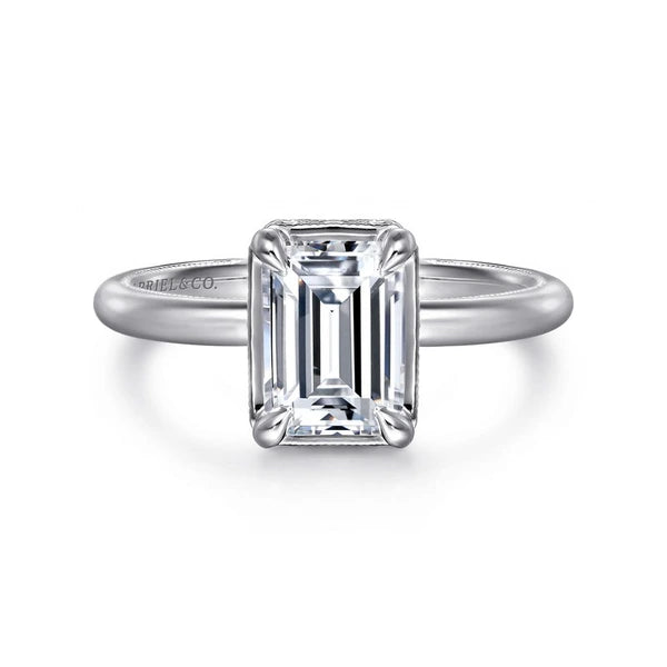 14K White Gold Emerald Cut Halo Diamond Engagement Ring