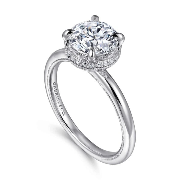 14K White Gold Round Halo Diamond Engagement Ring