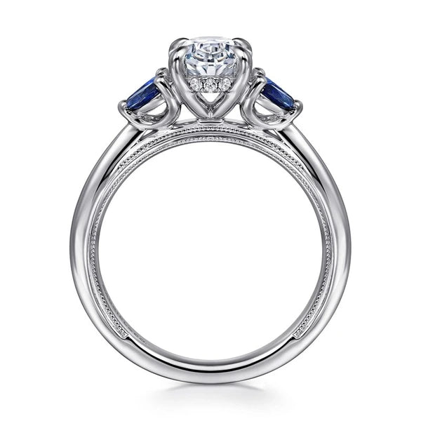 14K White Gold Round Diamond and Sapphire Engagement Ring
