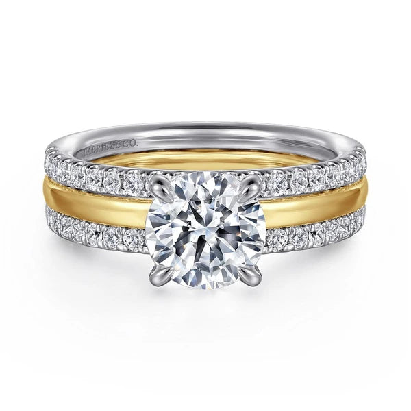 14K White-Yellow Gold Round Diamond Engagement Ring