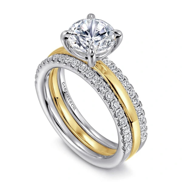 14K White-Yellow Gold Round Diamond Engagement Ring