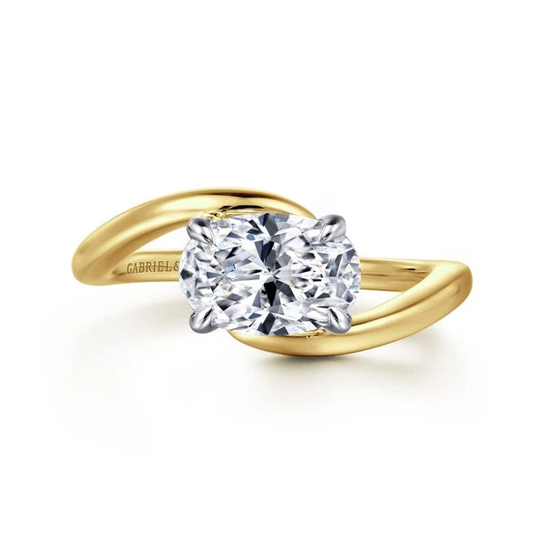 14K White-Yellow Gold Bypass Oval Diamond Engagement Ring