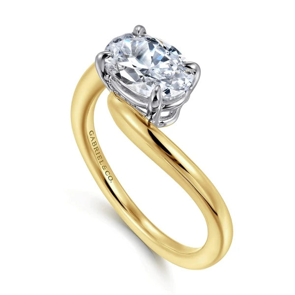 14K White-Yellow Gold Bypass Oval Diamond Engagement Ring