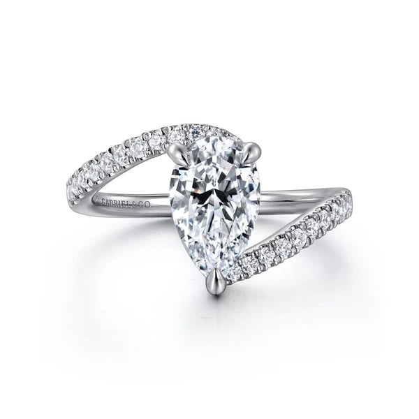 14K White Gold Pear Shape Hidden Halo Bypass Engagement Ring