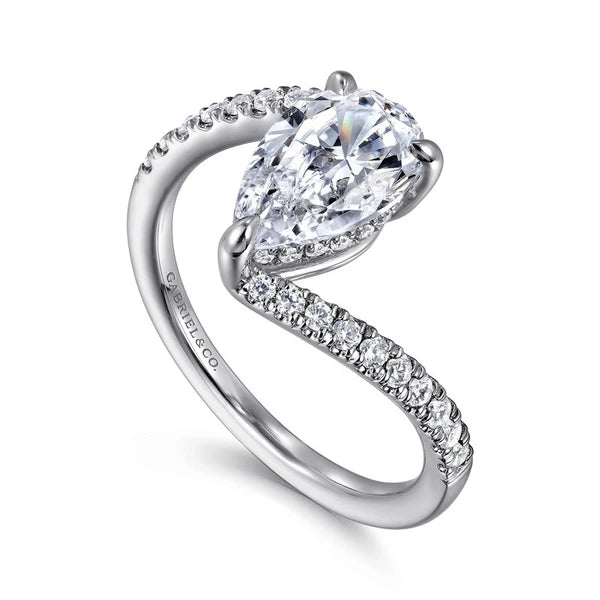 14K White Gold Pear Shape Hidden Halo Bypass Engagement Ring