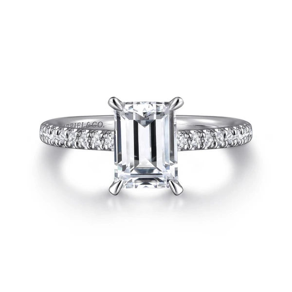 14K White Gold Emerald Cut Diamond Engagement Ring
