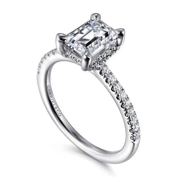 14K White Gold Emerald Cut Diamond Engagement Ring