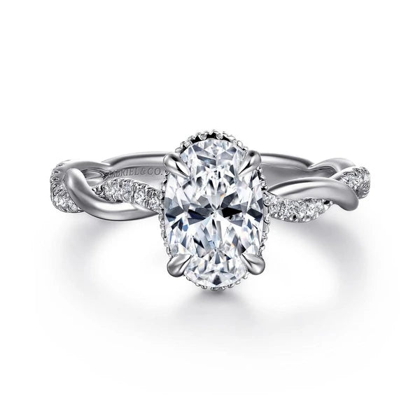 14K White Gold Oval Halo Diamond Engagement Ring