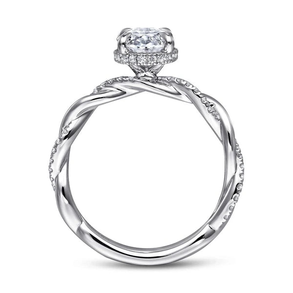14K White Gold Oval Halo Diamond Engagement Ring