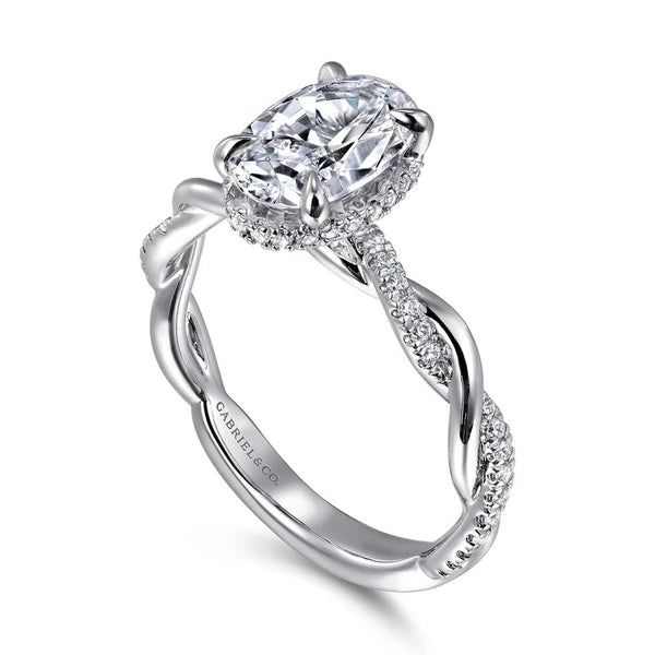 14K White Gold Oval Halo Diamond Engagement Ring