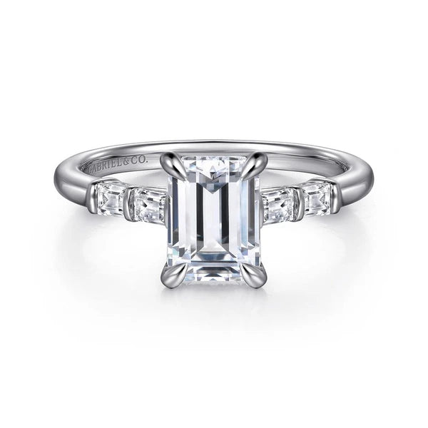 14K White Gold Emerald Cut Diamond Engagement Ring