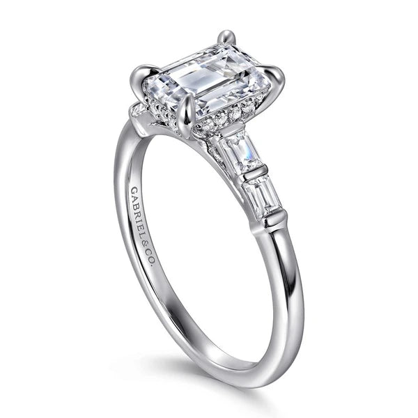 14K White Gold Emerald Cut Diamond Engagement Ring