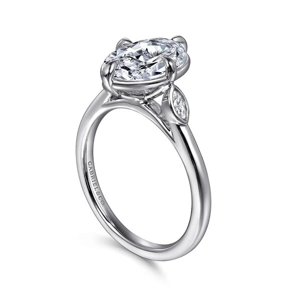 14K White Gold Oval Three Stone Diamond Engagement Ring