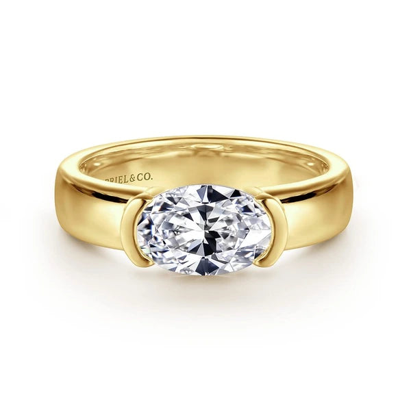 14K Yellow Gold Half Bezel East West Oval Diamond Engagement Ring