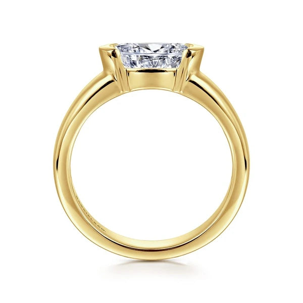 14K Yellow Gold Half Bezel East West Oval Diamond Engagement Ring