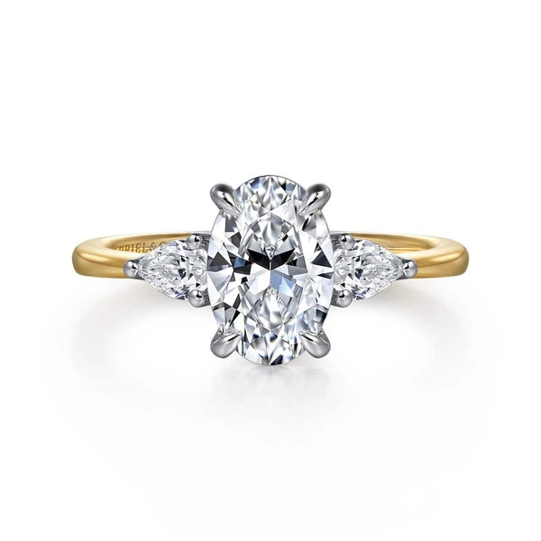14K White-Yellow Gold Oval Three Stone Diamond Engagement Ring