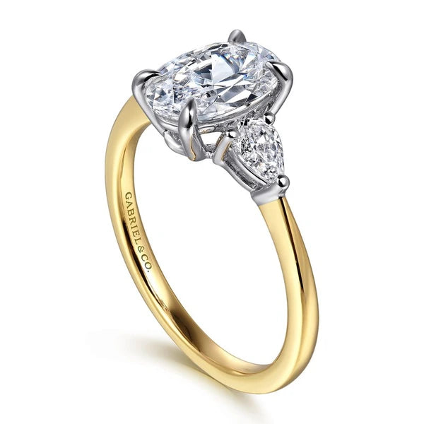 14K White-Yellow Gold Oval Three Stone Diamond Engagement Ring