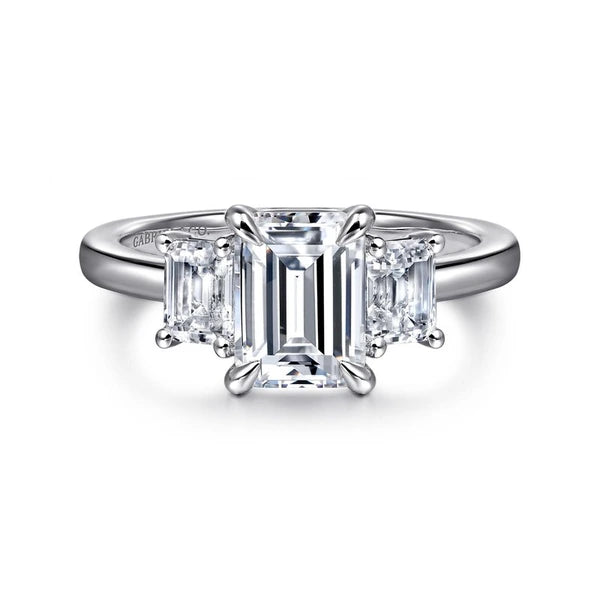 14K White Gold Emerald Cut Three Stone Diamond Engagement Ring