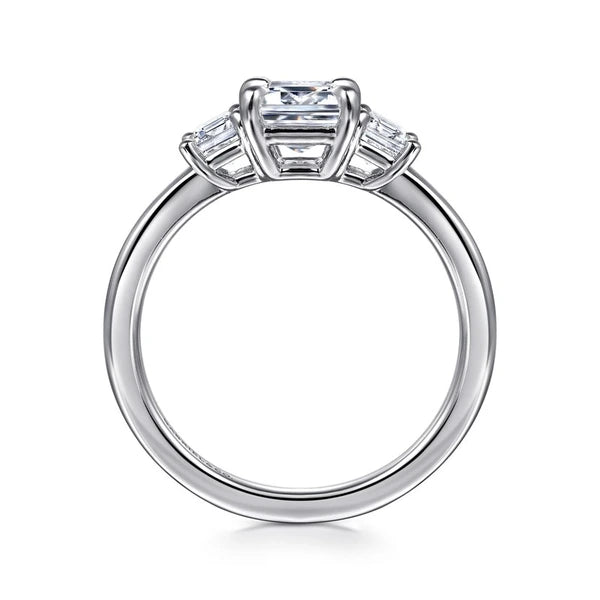 14K White Gold Emerald Cut Three Stone Diamond Engagement Ring