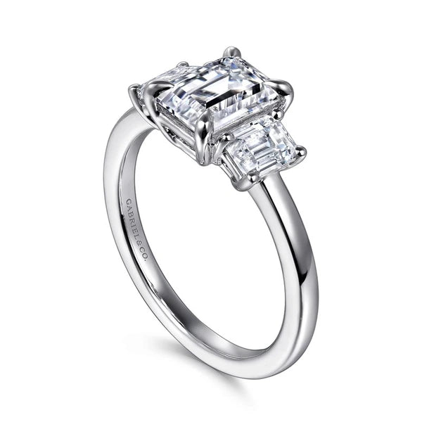 14K White Gold Emerald Cut Three Stone Diamond Engagement Ring