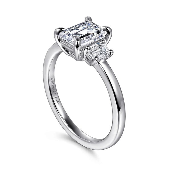 14K White Gold Emerald Cut Three Stone Diamond Engagement Ring