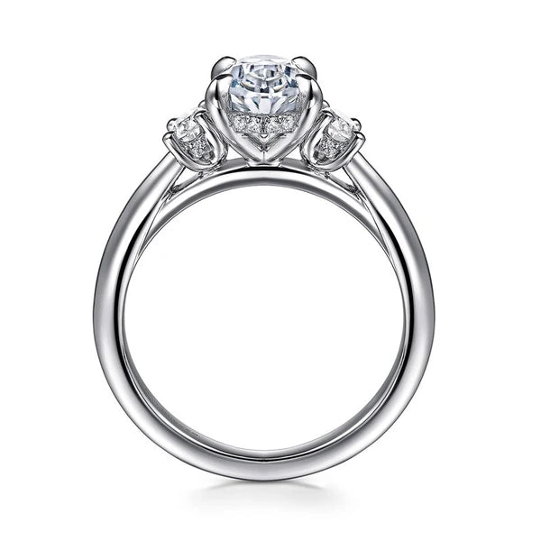 14K White Gold Oval Three Stone Diamond Engagement Ring