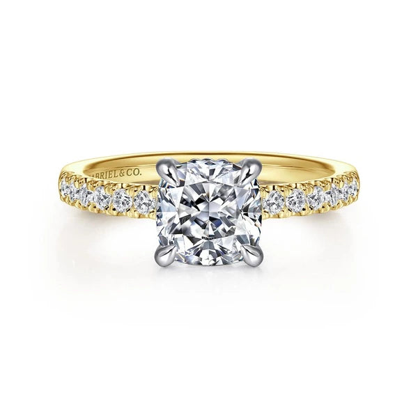14K White-Yellow Gold Cushion Cut Diamond Engagement Ring