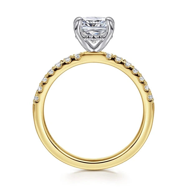 14K White-Yellow Gold Cushion Cut Diamond Engagement Ring