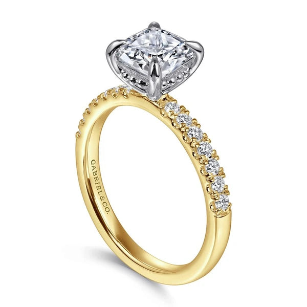 14K White-Yellow Gold Cushion Cut Diamond Engagement Ring